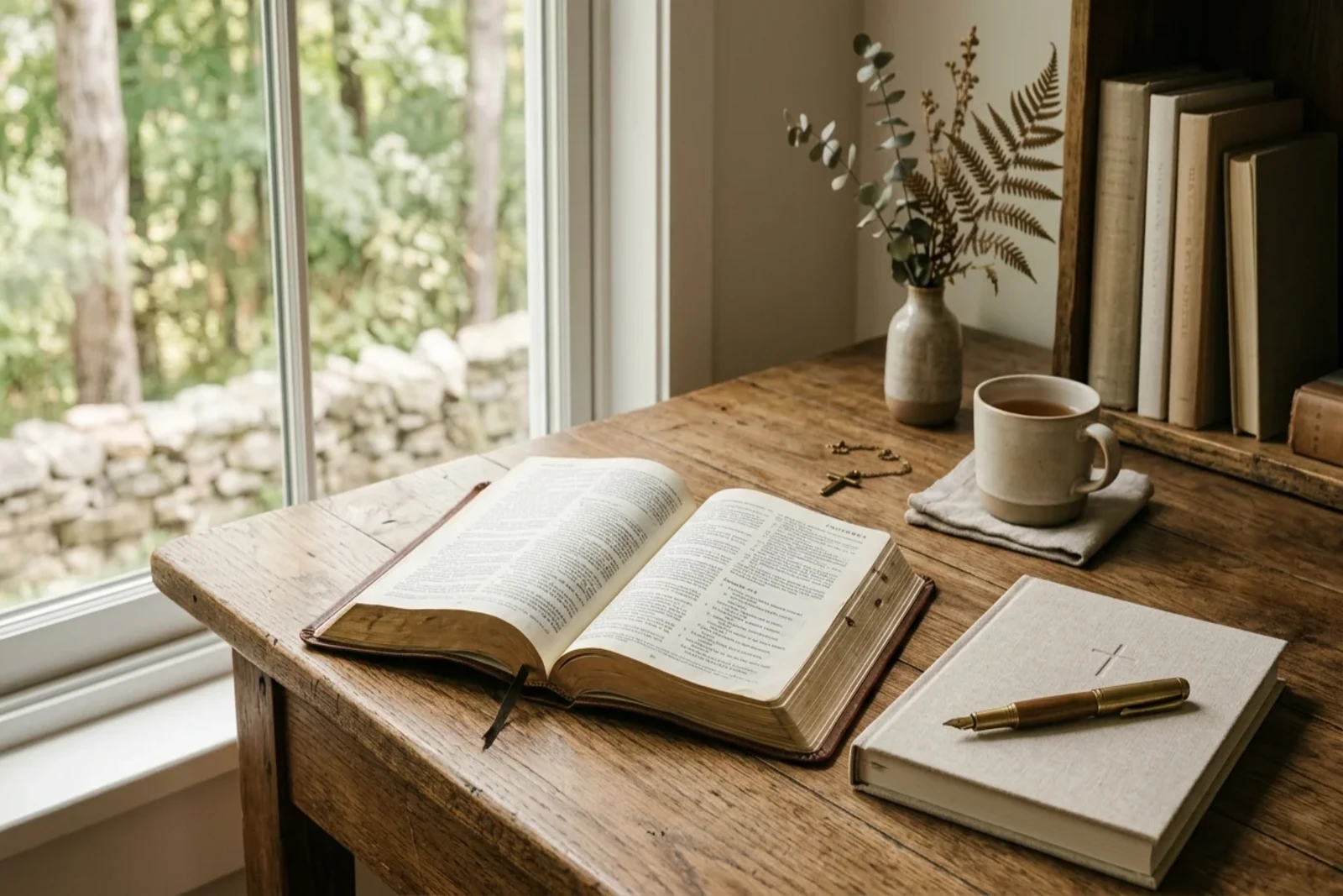 Open Bible and journal prepared for a beginner's study of the Book of Proverbs